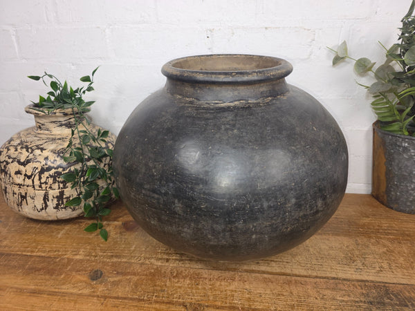 Large Antique Vintage Rustic Wabi Sabi Clay Ceramic Indian Water Pot Vase Lota
