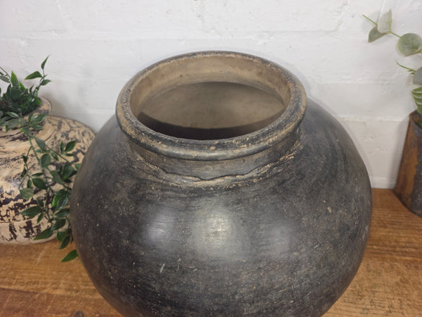 Large Antique Vintage Rustic Wabi Sabi Clay Ceramic Indian Water Pot Vase Lota