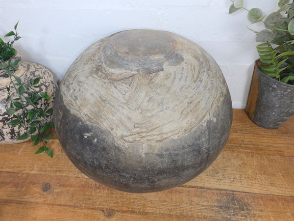 Large Antique Vintage Rustic Wabi Sabi Clay Ceramic Indian Water Pot Vase Lota