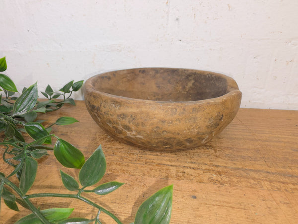 Rustic Wabi Sabi Antique Hand Carved Solid Stone Bowl Dish