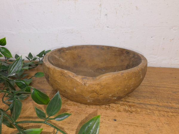 Rustic Wabi Sabi Antique Hand Carved Solid Stone Bowl Dish