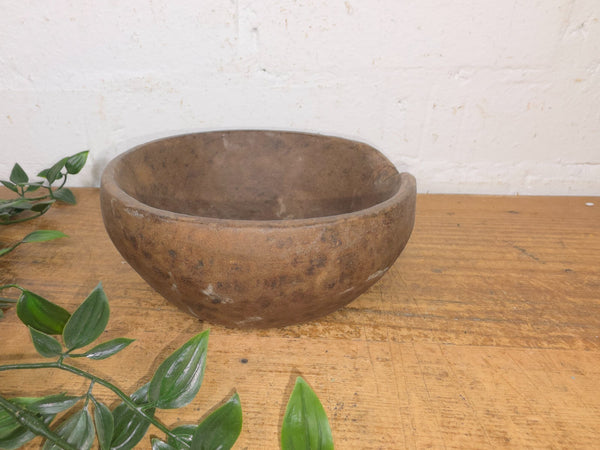 Rustic Wabi Sabi Antique Hand Carved Solid Stone Bowl Dish