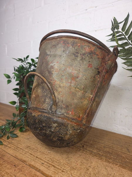 Vintage Rustic industrial Metal Fire Bucket Garden Planter Tub Hanging Basket