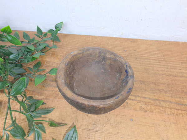 Rustic Wabi Sabi Antique Hand Carved Solid Stone Bowl Dish