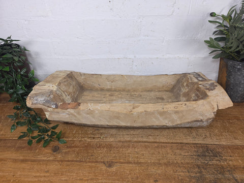 Vintage Rustic Wabi Sabi Carved Dugout Solid Wooden Trough Table Centrepiece