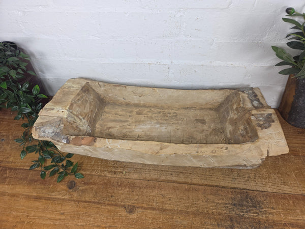Vintage Rustic Wabi Sabi Carved Dugout Solid Wooden Trough Table Centrepiece