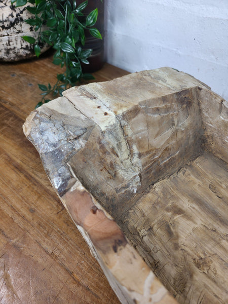 Vintage Rustic Wabi Sabi Carved Dugout Solid Wooden Trough Table Centrepiece