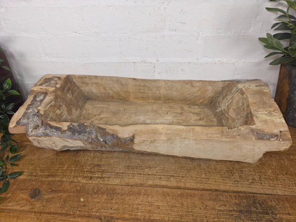 Vintage Rustic Wabi Sabi Carved Dugout Solid Wooden Trough Table Centrepiece