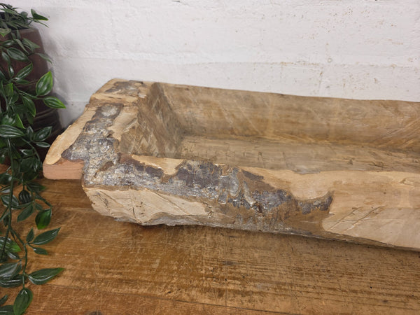 Vintage Rustic Wabi Sabi Carved Dugout Solid Wooden Trough Table Centrepiece