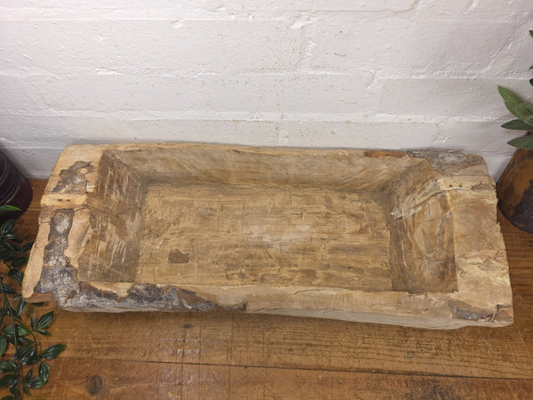 Vintage Rustic Wabi Sabi Carved Dugout Solid Wooden Trough Table Centrepiece