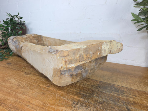 Vintage Rustic Wabi Sabi Carved Dugout Solid Wooden Trough Table Centrepiece