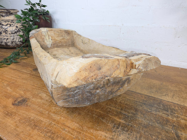 Vintage Rustic Wabi Sabi Carved Dugout Solid Wooden Trough Table Centrepiece