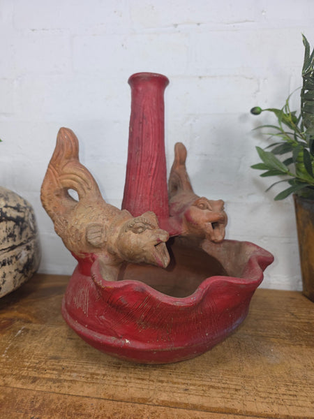 Vintage Rustic Hand Made Terracotta Bird Bath Water Feature