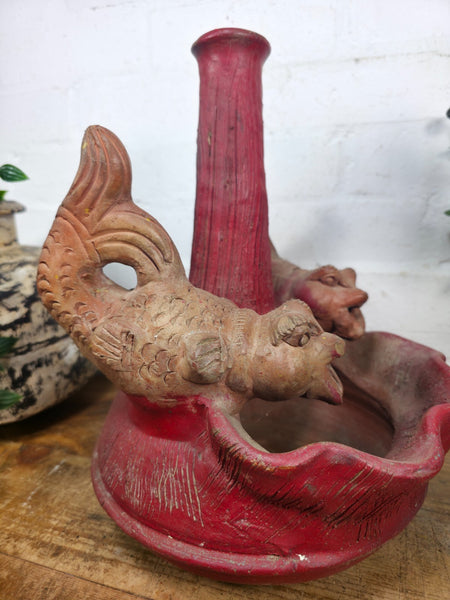 Vintage Rustic Hand Made Terracotta Bird Bath Water Feature