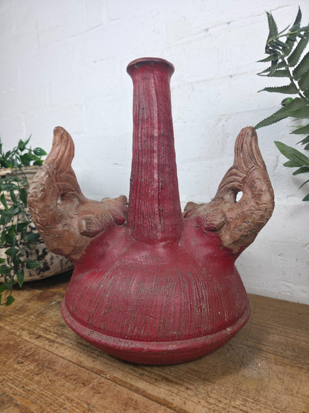 Vintage Rustic Hand Made Terracotta Bird Bath Water Feature