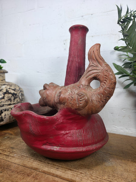 Vintage Rustic Hand Made Terracotta Bird Bath Water Feature