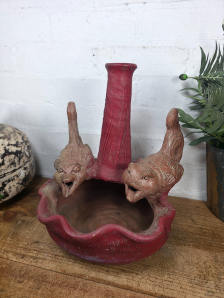 Vintage Rustic Hand Made Terracotta Bird Bath Water Feature