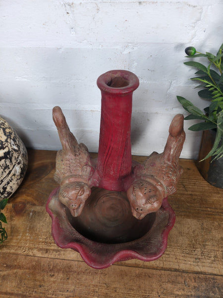 Vintage Rustic Hand Made Terracotta Bird Bath Water Feature