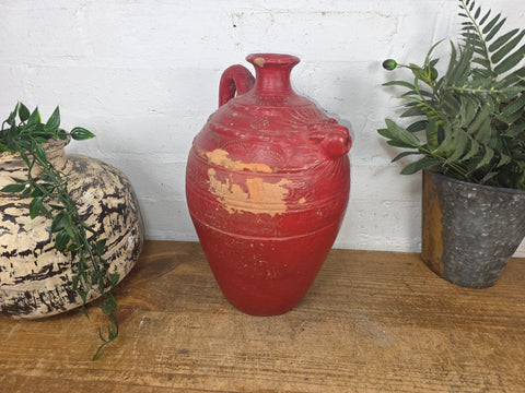 Vintage Rustic Painted Red Terracotta Clay Lion Head Pitcher JuG Pot
