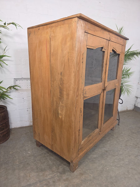 Vintage Indian Hardwood Glazed Colonial Wooden Kitchen Drinks Display Cabinet