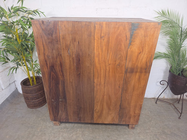 Vintage Indian Hardwood Glazed Colonial Wooden Kitchen Drinks Display Cabinet