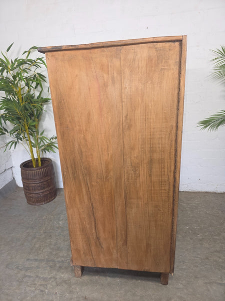Vintage Indian Hardwood Glazed Colonial Wooden Kitchen Drinks Display Cabinet