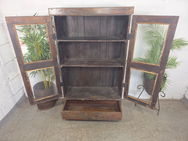 Vintage Indian Hardwood Glazed Colonial Wooden Kitchen Drinks Display Cabinet