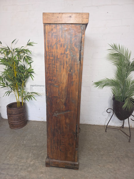 Vintage Indian Hardwood Glazed Colonial Wooden Kitchen Drinks Display Cabinet