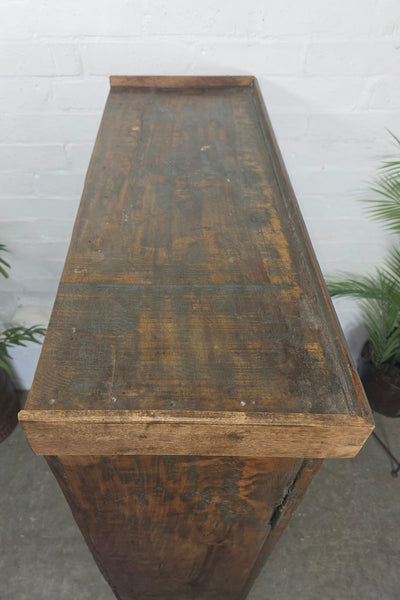 Vintage Indian Hardwood Glazed Colonial Wooden Kitchen Drinks Display Cabinet
