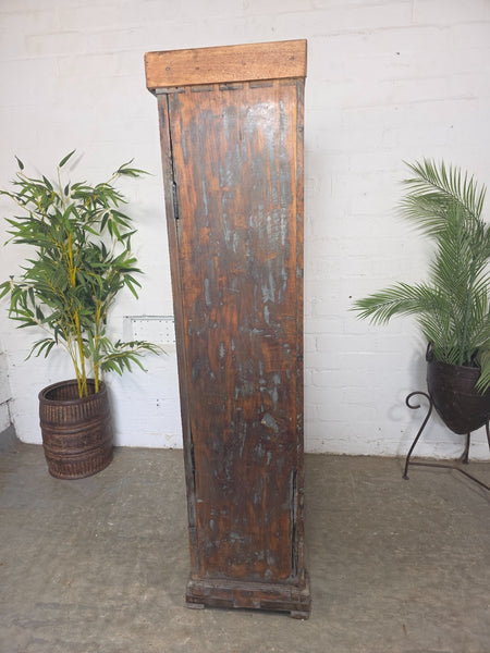 Vintage Indian Hardwood Glazed Colonial Wooden Kitchen Drinks Display Cabinet