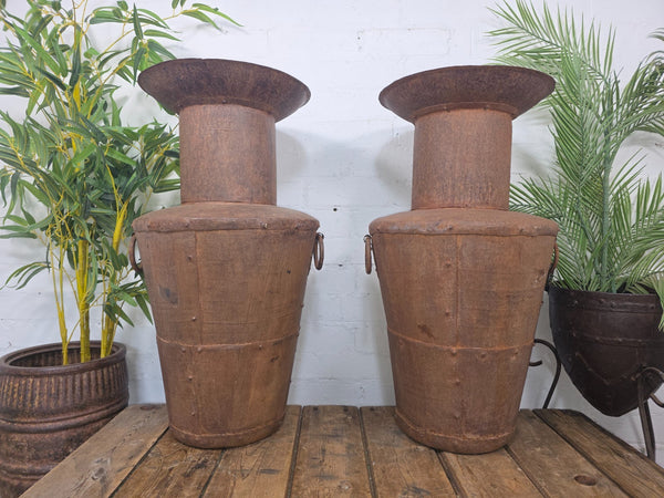 Large Rustic Reclaimed Riveted Rusty Steel Garden Planter Urn Water Feature