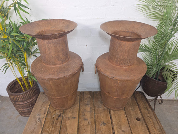 Large Rustic Reclaimed Riveted Rusty Steel Garden Planter Urn Water Feature