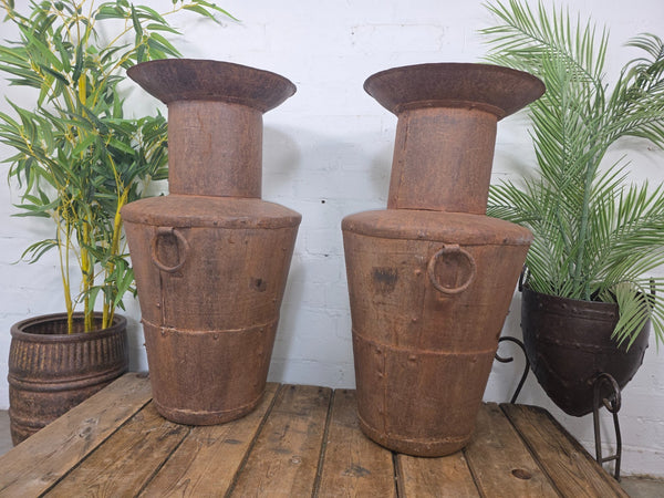 Large Rustic Reclaimed Riveted Rusty Steel Garden Planter Urn Water Feature