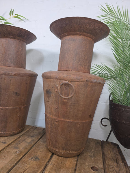 Large Rustic Reclaimed Riveted Rusty Steel Garden Planter Urn Water Feature