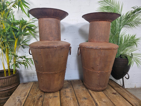 Large Rustic Reclaimed Riveted Rusty Steel Garden Planter Urn Water Feature