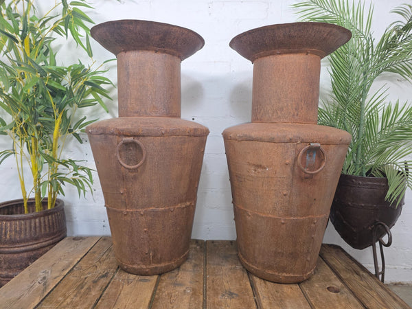 Large Rustic Reclaimed Riveted Rusty Steel Garden Planter Urn Water Feature