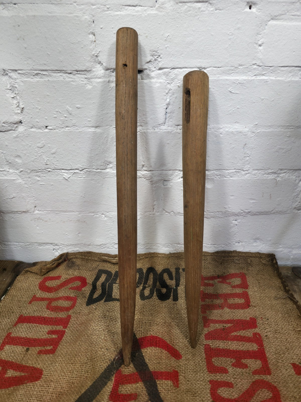 Antique Primitive Pair Rustic Wooden Farming Hay Spikes Sticks