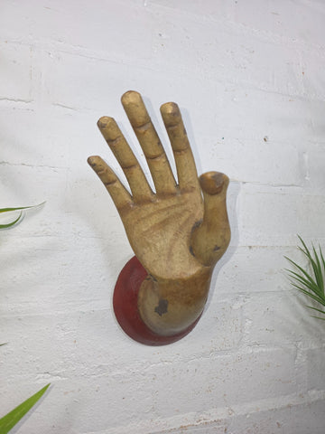 Vintage Creepy Unique Wall Mounted Hand Carved Wooden Hand Ornament Sculpture
