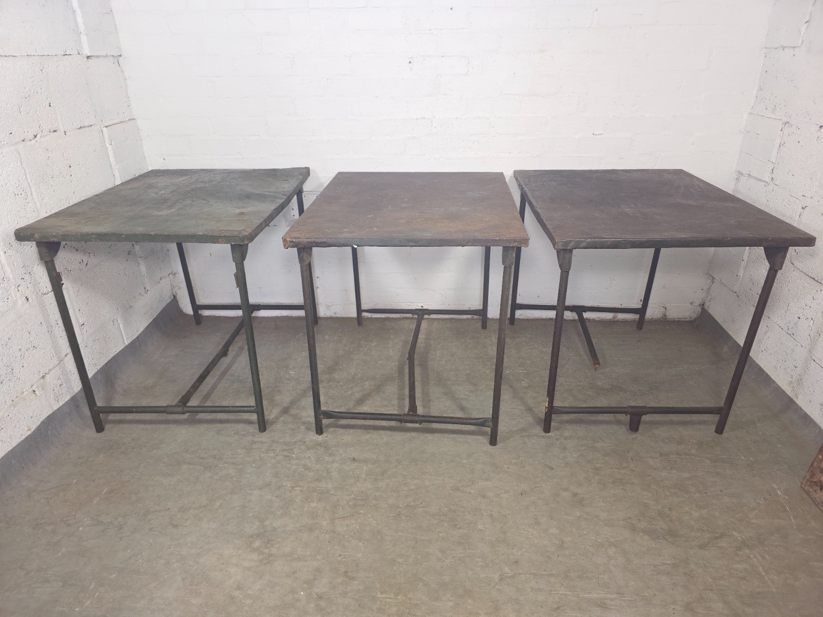 Job Lot 3x Vintage Industrial Folding Army Military Metal Tables