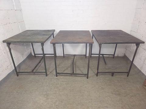 Job Lot 3x Vintage Industrial Folding Army Military Metal Tables