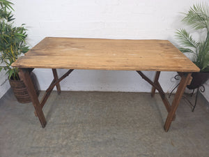 Vintage Rustic 1940's Military Pine Wooden Folding Trestle Dining Table Desk