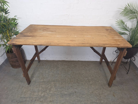 Vintage Rustic 1940's Military Pine Wooden Folding Trestle Dining Table Desk
