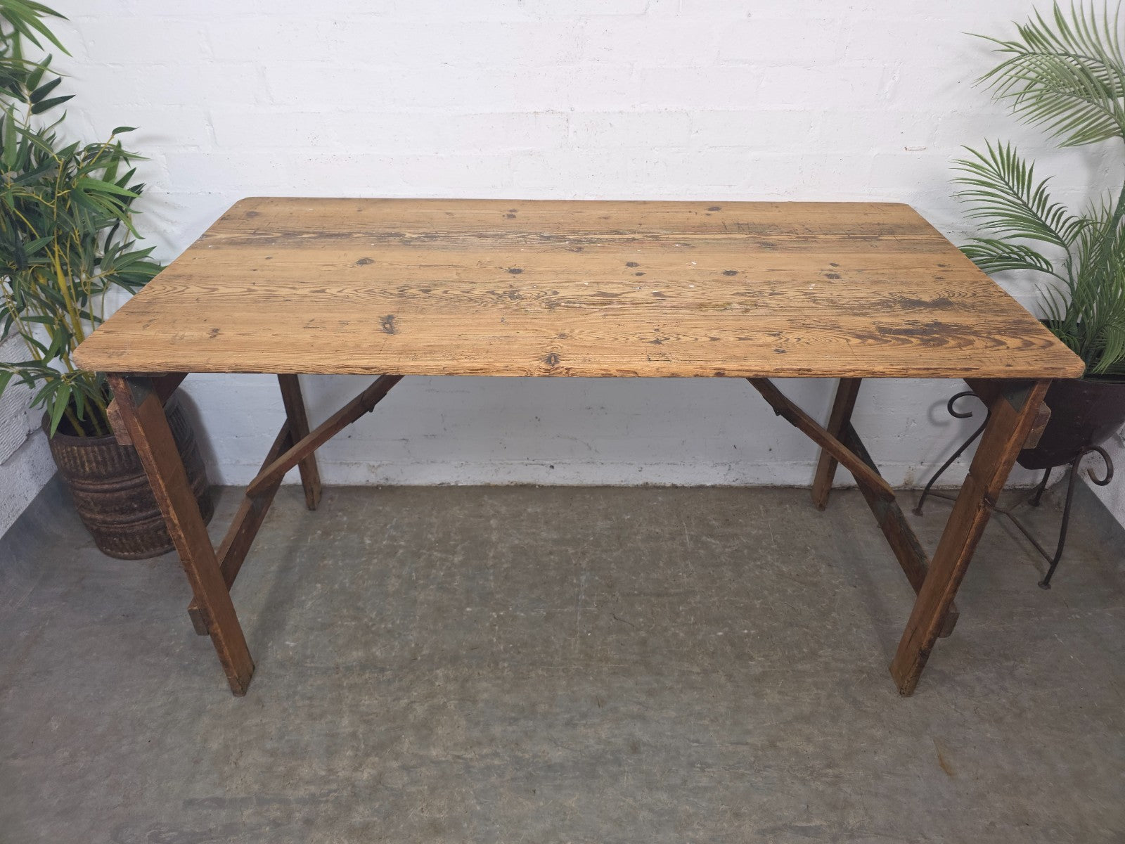 Vintage Rustic 1940's Military Pine Wooden Folding Trestle Dining Table Desk
