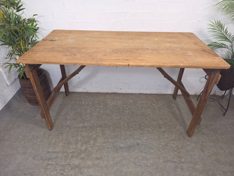 Vintage Rustic 1940's Military Pine Wooden Folding Trestle Dining Table Desk