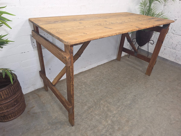 Vintage Rustic 1940's Military Pine Wooden Folding Trestle Dining Table Desk