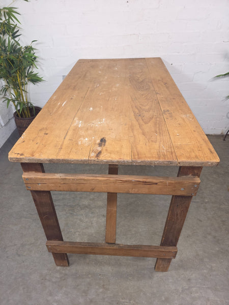 Vintage Rustic 1940's Military Pine Wooden Folding Trestle Dining Table Desk