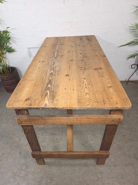 Vintage Rustic 1940's Military Pine Wooden Folding Trestle Dining Table Desk