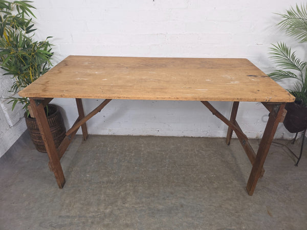 Vintage Rustic 1940's Military Pine Wooden Folding Trestle Dining Table Desk