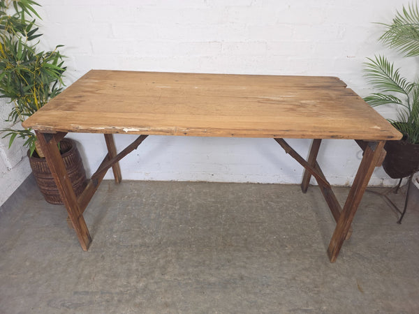 Vintage Rustic 1940's Military Pine Wooden Folding Trestle Dining Table Desk