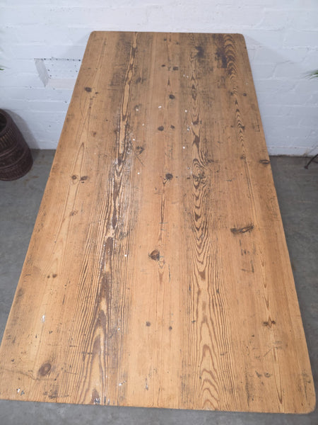 Vintage Rustic 1940's Military Pine Wooden Folding Trestle Dining Table Desk